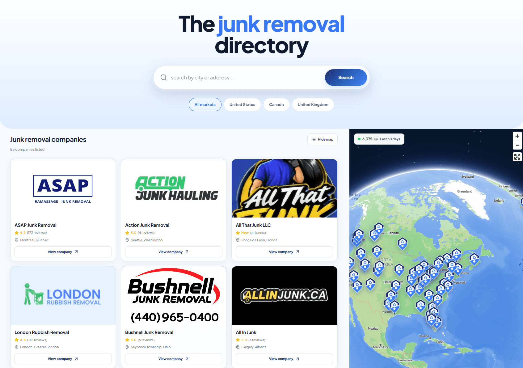 Mappa interattiva e directory di ditte di sgombero e junk removal Jenexo